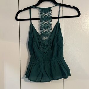 Green Cami Top with Crocheted Racer Back